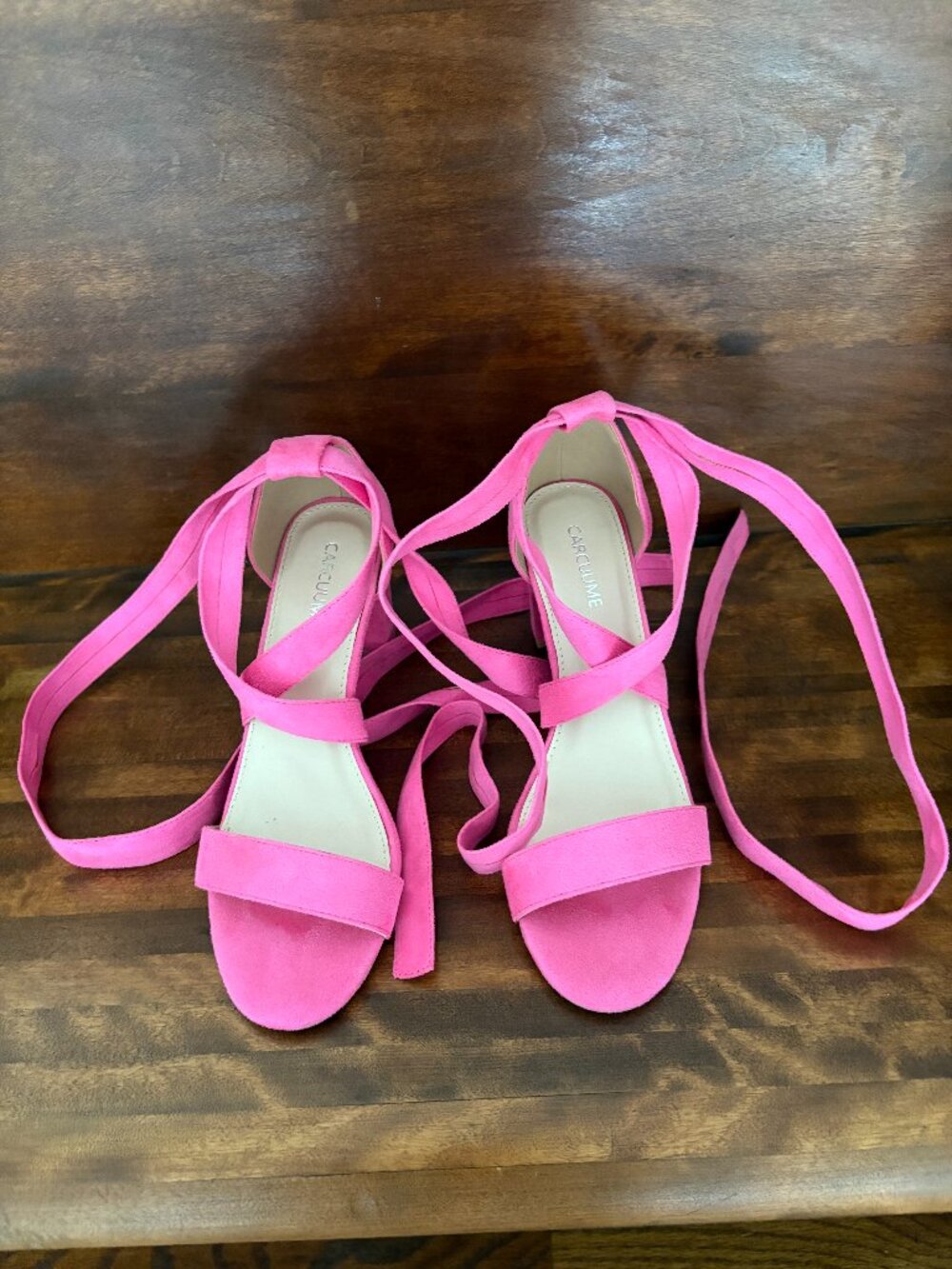 Carcuume Pink Suede Ankle Strap Heels Barbiecore Coquette Girl Bold Party Chic 9